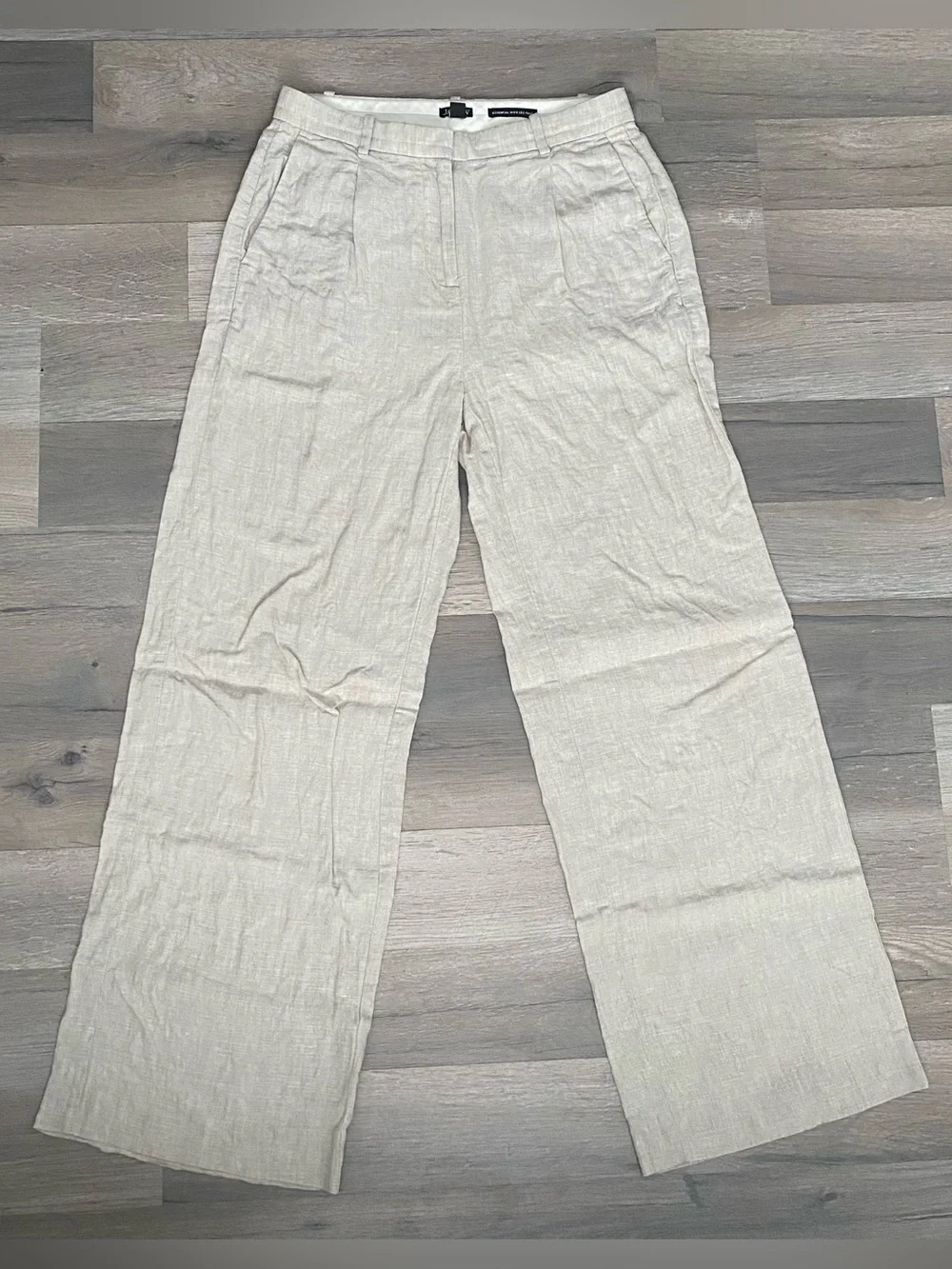J.Crew Essential 100% Linen Wide Leg Pants Size 0 Beige High Rise Minimalist